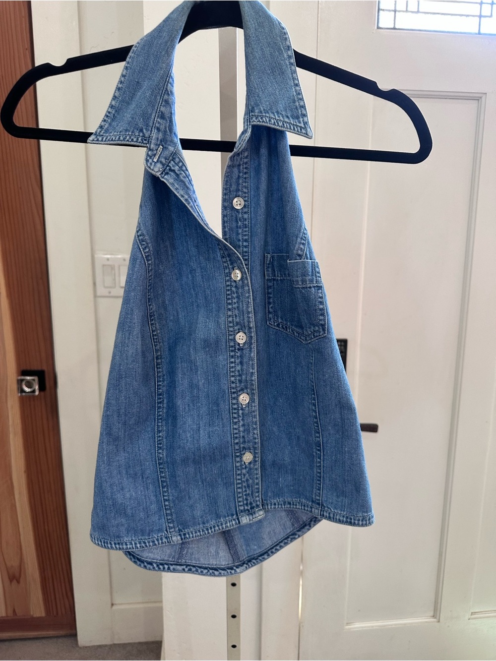 Ann Taylor Light Blue Denim Halter Button Top